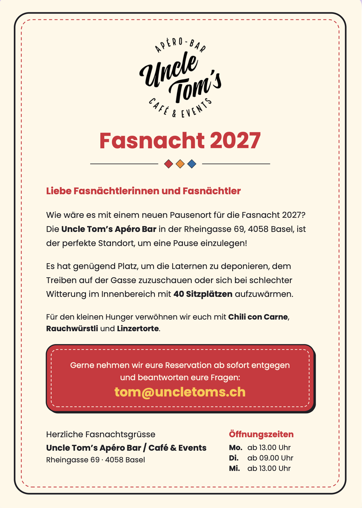 Events & Neuigkeiten in Basel – Uncle Tom’s